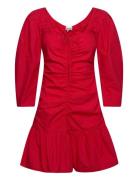 Cotton Poplin Designers Short Dress Red Ganni