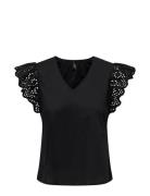 Onllou Life Emb S/S Frill Top Ptm Tops Blouses Short-sleeved Black ONLY
