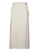 Salma Viscose Wrap Skirt Knælang Nederdel Cream Bubbleroom