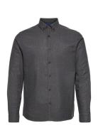 Johan Herringb Flannel Shirt Tops Shirts Casual Black Kronstadt