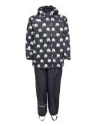 Rainwear Set Elephant Aop - Pu Outerwear Rainwear Rainwear Sets Blue CeLaVi