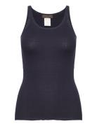 Silk Top W/ Elastic Tops T-shirts & Tops Sleeveless Navy Rosemunde