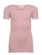 Silk T-Shirt W/ Lace Tops T-Kortærmet Skjorte Pink Rosemunde Kids