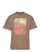T Shirt W Placed Frontprint Tops T-Kortærmet Skjorte Brown Lindex