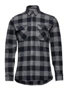 Flannel Checked Shirt L/S Tops Shirts Casual Black Lindbergh