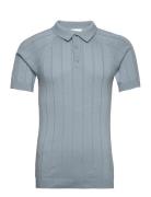 Regular Short Sleeved Striped Knitt Tops Knitwear Short Sleeve Knitted Polos Blue Knowledge Cotton Apparel