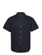 Bowling Cotton Linen Shirt S/S Tops Shirts Short-sleeved Navy Clean Cut Copenhagen