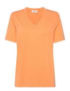 Slcolumbine Loose Fit V-Neck Ss Tops T-shirts & Tops Short-sleeved Orange Soaked In Luxury