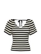 Onlleelo Stripe S/S Back V-Neck Knt Noos Tops T-shirts & Tops Short-sleeved White ONLY