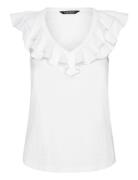 Ruffle-Trim Slub Jersey Sleeveless Tee Tops T-shirts & Tops Sleeveless White Lauren Ralph Lauren