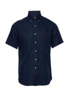 Custom Fit Linen Shirt Tops Shirts Short-sleeved Blue Polo Ralph Lauren
