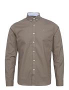 Oxford Stretch Plain L/S Tops Shirts Casual Khaki Green Clean Cut Copenhagen