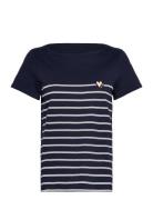 T-Shirt Boat Neck Stripe Tops T-shirts & Tops Short-sleeved Navy Tom Tailor