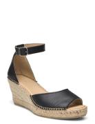 Slfingrid Leather Wedge Espadrilles Sko Med Kilehæl Black Selected Femme