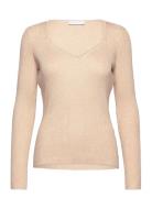 Knit With Heart Shape Neck Tops Knitwear Jumpers Beige Coster Copenhagen