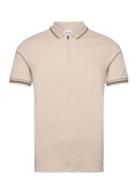 Slhslim-Toulouse Detail Ss Polo Noos Tops Polos Short-sleeved Beige Selected Homme