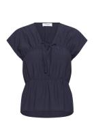 Blouse Tops Blouses Short-sleeved Navy Rosemunde