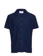 Slhloose-Plisse Resort Ss Shirt Ex Tops Shirts Short-sleeved Navy Selected Homme