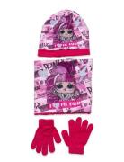 Set 3 Pcs Bonnet+Collar+Gloves Accessories Headwear Hats Beanie Pink L.O.L