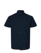 Slhregkylian-Linen Shirt Ss Classic Tops Shirts Short-sleeved Blue Selected Homme