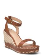 Hilarie Burnished Leather Espadrille Espadrillos Med Hæl Sandal Brown Lauren Ralph Lauren