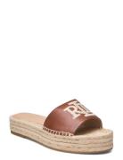 Polly Burnished Leather Espadrille Espadrillos Flade Sandal Brown Lauren Ralph Lauren