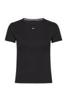 Tjw Slim Essential Rib Ss Ext Tops T-shirts & Tops Short-sleeved Black Tommy Jeans