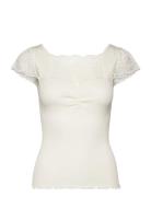 Silk T-Shirt W/ Lace Tops T-shirts & Tops Short-sleeved Cream Rosemunde