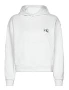 Woven Label Hoodie Tops Sweatshirts & Hoodies Hoodies White Calvin Klein Jeans