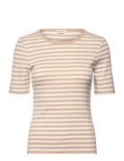 Slim Striped 1X1 Ribbed Ss T-Shirt Tops T-shirts & Tops Short-sleeved Cream GANT