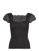 Silk T-Shirt W/ Lace Tops T-shirts & Tops Short-sleeved Black Rosemunde