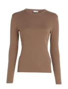 Cotton Rib Ls T-Shirt Tops T-shirts & Tops Long-sleeved Brown Calvin Klein