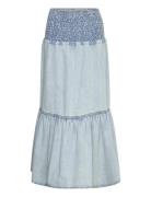 Smock Flounce Denim Skirt Lang Nederdel Blue Gina Tricot