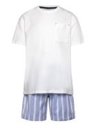 Striped Cotton Short Pyjamas Pyjamassæt Blue Mango