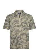 Washed Aop S/S Resort Shirt Tops Shirts Short-sleeved Khaki Green Lindbergh