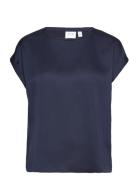 Viellette S/S Satin Top - Noos Tops T-shirts & Tops Short-sleeved Navy Vila