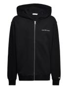 Inst. Logo Relaxed Zip-Through Tops Sweatshirts & Hoodies Hoodies Black Calvin Klein