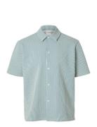 Slhrelaxben Seersucker Ss Jersey Shirt Tops Shirts Short-sleeved Blue Selected Homme