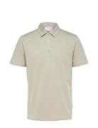 Slhrelax-Terry Ss Zip Polo Ex Tops Polos Short-sleeved Beige Selected Homme