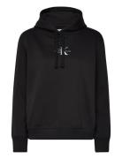 Monologo Regular Hoodie Tops Sweatshirts & Hoodies Hoodies Black Calvin Klein Jeans