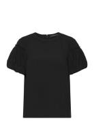 Crepe Light Puff Sleeve Top Tops T-shirts & Tops Short-sleeved Black French Connection
