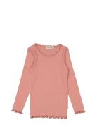 Rib T-Shirt Lace Ls Tops T-shirts Long-sleeved T-Skjorte Pink Wheat