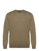 Merino Wool Washable Sweater Tops Knitwear Round Necks Khaki Green Mango