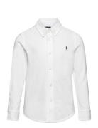 Featherweight Cotton Mesh Shirt Tops Shirts Long-sleeved Shirts White Ralph Lauren Kids