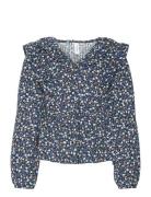 Vmfia Ls V-Neck Crop Top Wvn Girl Tops Blouses & Tunics Blue Vero Moda Girl