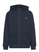 Badge Zip Hood Sweat - Gots/Vegan Tops Sweatshirts & Hoodies Hoodies Navy Knowledge Cotton Apparel