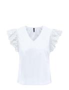 Onllou Life Emb S/S Frill Top Ptm Tops Blouses Short-sleeved White ONLY