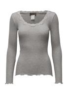 Silk T-Shirt W/ Lace Tops T-shirts & Tops Long-sleeved Grey Rosemunde