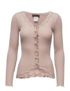 Rwbabette Ls V-Neck Regular Lace Ca Tops Knitwear Cardigans Pink Rosemunde