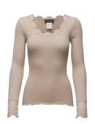 Silk T-Shirt W/ Lace Tops T-shirts & Tops Long-sleeved Beige Rosemunde